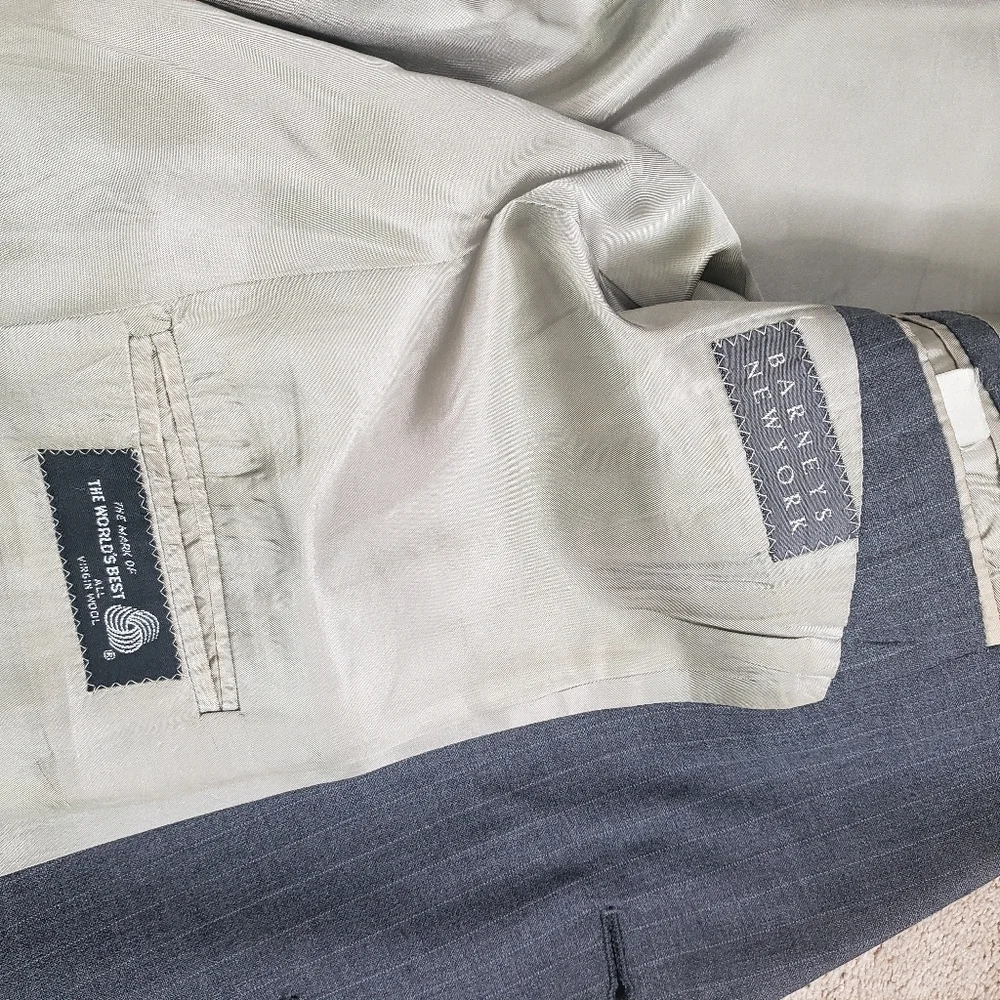 Lanvin Barney's NY gray wool pinstripe blazer